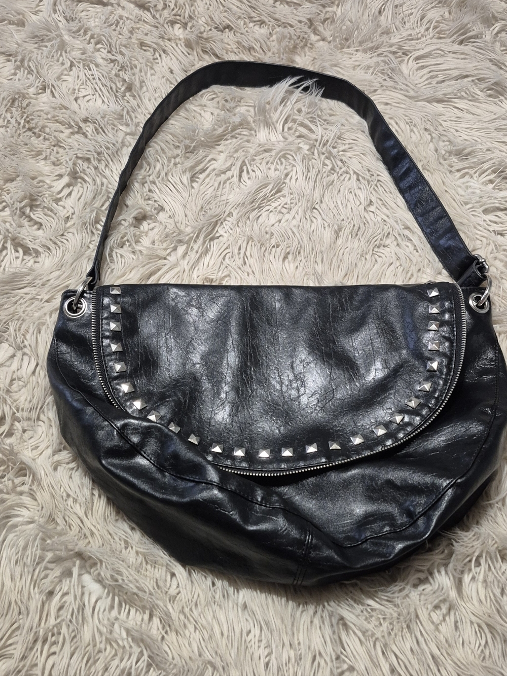 Black Studded Faux Leather Shoulder Bag